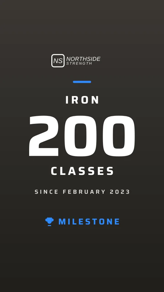A milestone Story card: a big class count with the gym’s name, on a transparent background.